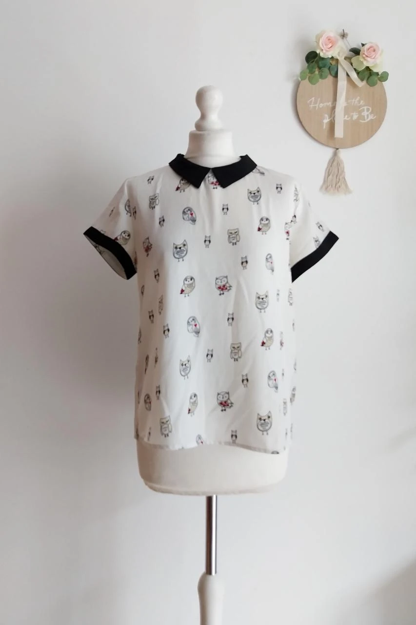 Blusa blanca roto con estampado de búhos YCOO Talla M – photo 2